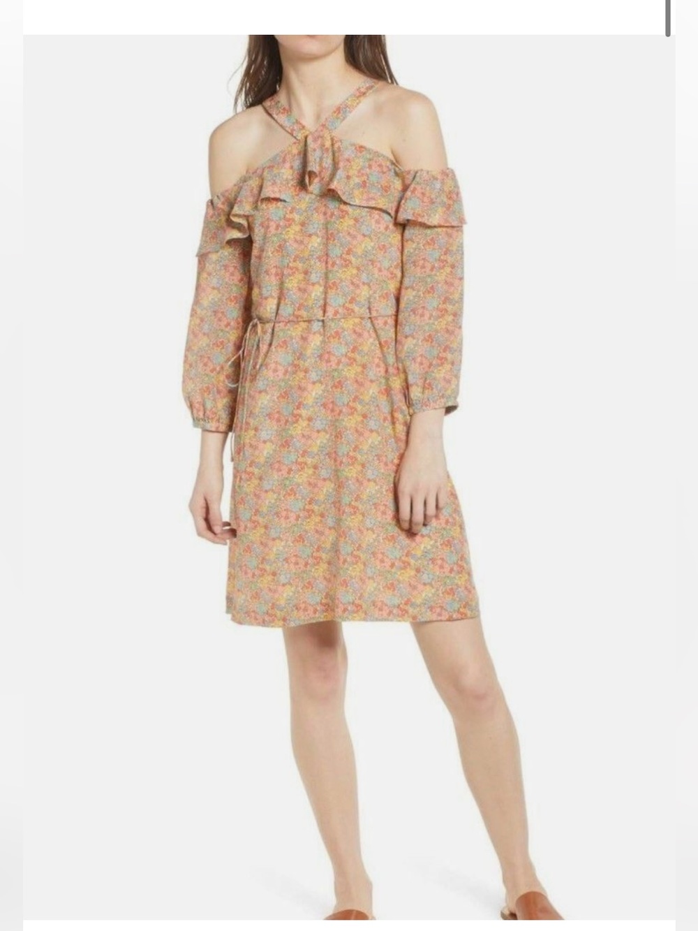 Madewell sz 0 Forsythia dress floral Prairie Blossoms Off-Shoulder Ruffle Dress